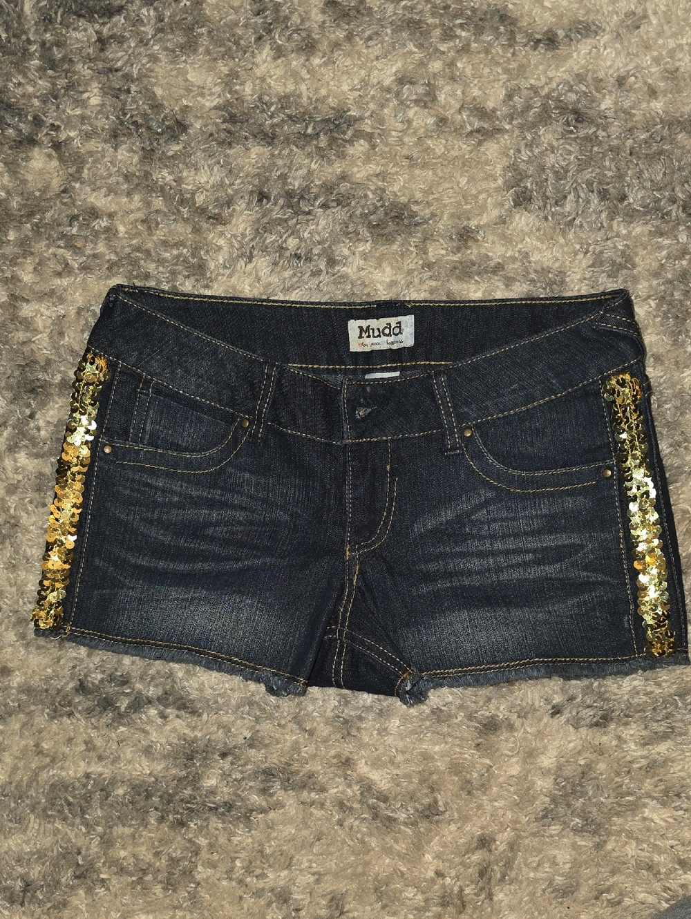 Mudd Dark Blue Denim Shorts with Gold Sequin Side Trim